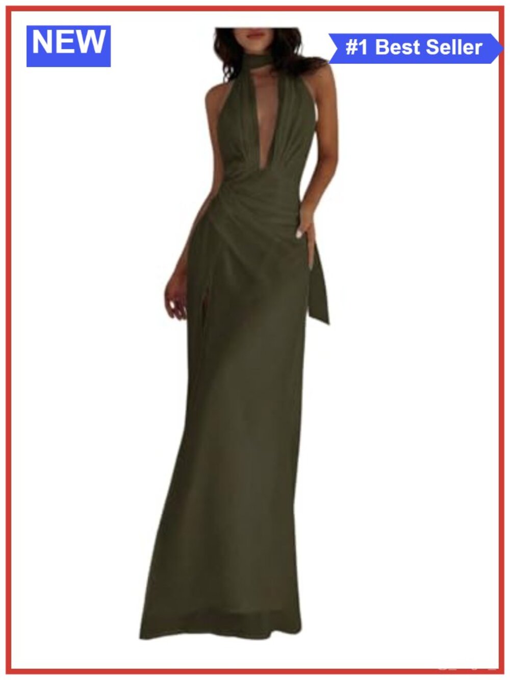 OYOANGLE Women's Sleeveless High Slit Halter Maxi Dress Deep V Neck Backless